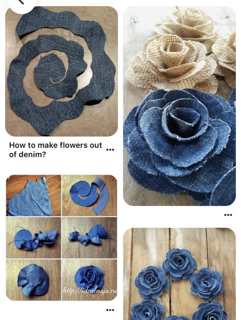 Tas Denim, Diy Sy, Projek Menjahit, Make Flowers, Denim Crafts Diy, Blue Jeans Crafts, Handmade Flowers Fabric, Denim Flowers, Home Diy Ideas