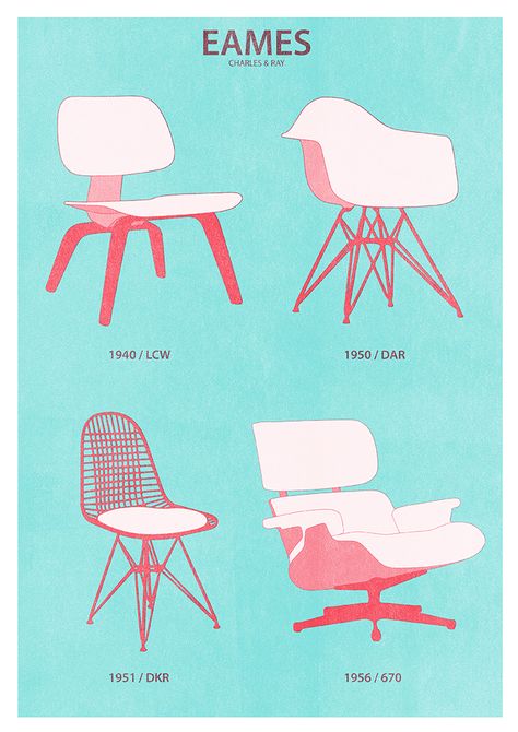 Eames Chair Illustration, Form And Function Design, Eames Chair Drawing, Bauhaus Chair Design, Industrial Design Poster, Chair Poster, Furniture Poster, Risograph Poster, Chair Illustration