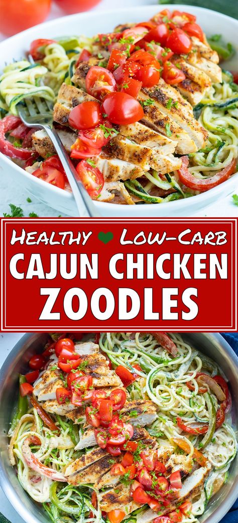 Dinner Recipes With Zucchini, Recipes With Zucchini Noodles, Recipes With Zucchini, Low Carb Cajun, Chicken Zoodles, Cashew Alfredo, Meals Aesthetic, Zucchini Noodles Recipe, Zucchini Zoodles