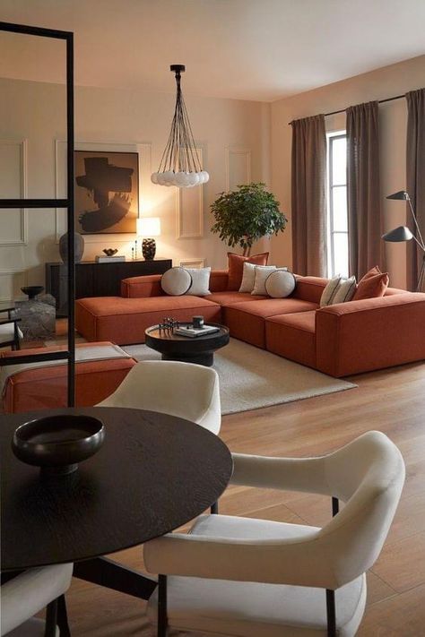 Fun Living Room Ideas, Living Room Orange, Living Room Design Inspiration, Home Design Living Room, Apartment Decor Inspiration, Decor Home Living Room, Apartment Inspiration, Living Room Decor Apartment, Living Room Inspo