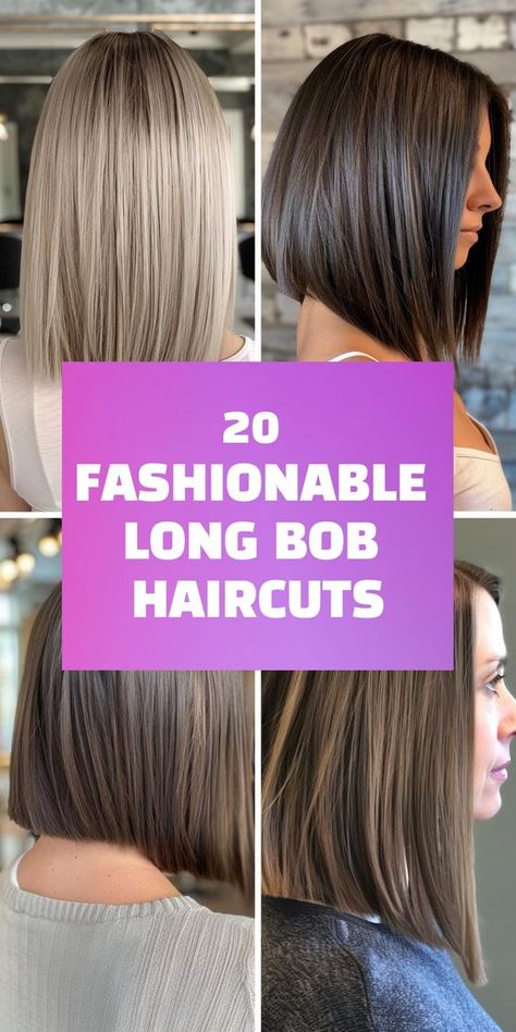 Discover 20 stunning long bob haircuts that combine style and convenience. Long bob haircuts are ideal for anyone looking for a chic, modern look that's easy to maintain. From straight and sleek to wavy and textured, these 20 variations offer something for everyone. Get inspired by these beautiful long bob haircuts for your next salon visit. Shoulder Length Hair Longer In Front Inverted Bob, Balayage, Texturized Long Bob, Inverted Long Bob Haircuts, Longer A Line Bob, Medium Bob Dark Hair, Women Haircut Short Medium, Women’s Long Bob, Long Bob Haircut Straight