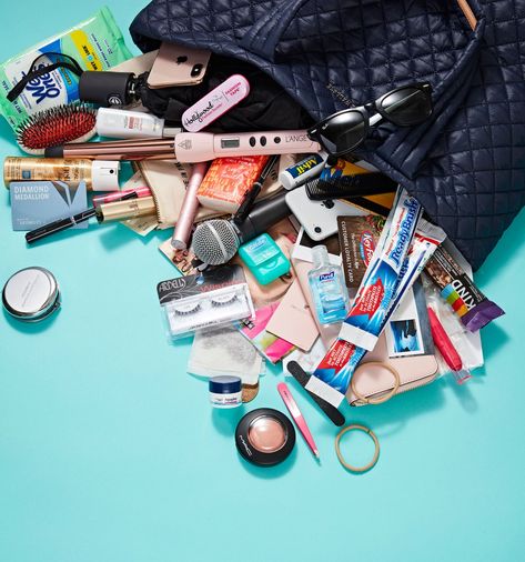 Andrea Canning: What’s in My Bag? What’s In My Handbag, Andrea Canning, Giorgio Armani Foundation, Revlon Kiss Balm, Ardell Demi Wispies, Mac Mineralize Blush, Hotel Card, Teasing Comb, Kind Bars