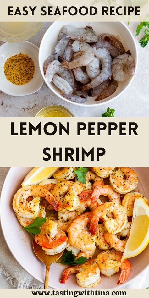 Lemon Pepper Shrimp is simple, easy, and so delicious! With lemon, black pepper, and a few other ingredients, this shrimp comes together in 10 minutes and is perfect for a variety of different dishes. Pescatarian Recipes Healthy, Raw Shrimp Recipes, Pepper Shrimp Recipe, Lemon Pepper Shrimp, Lemon Juice Recipes, Lemon Shrimp, Pepper Shrimp, Best Macaroni Salad, Shrimp Recipes For Dinner