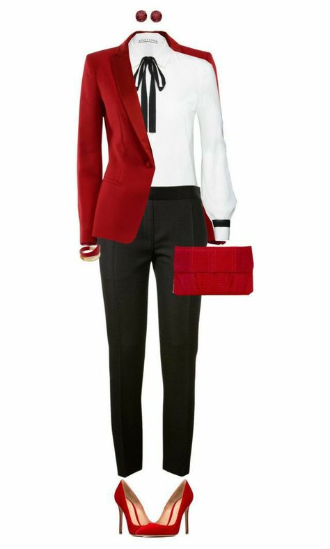 Black White Red Outfit Classy, Red Black White Outfit Ideas, Black And Red Work Outfit, Black And White Formal Outfit For Ladies, Black And White Chic Outfit, Black And Red Formal Outfit, Red Professional Outfit, Red And Black Outfits For Women Classy, Red And White Dress Outfit