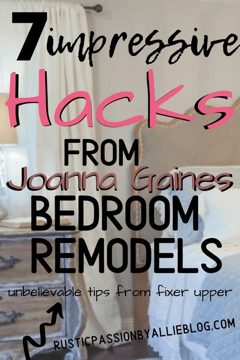 Magnolia homes are the dream design style. And these 7 decor hacks will help you design just like Joanna Gaines so you can create your own fixer upper. If you are inspired by before and after remodels and hgtv renos you will love this post full of master bedroom decor ideas. You'll see farmhouse bedding, rustic bed, accent chairs, and neutral home decor. I love the mixture of country and shabby chic design. You can find the perfect DIY hacks here. #joannagaines #fixerupper #bedroomremodel #decor Joanna Gaines Bedding, Farmhouse Shabby Chic Bedroom, Magnolia Homes Bedroom, Joanna Gaines Style Decorating, Rustic Country Bedrooms, Joanna Gaines Bedroom, Fixer Upper Bedrooms, Joanna Gaines Design, Gaines Fixer Upper