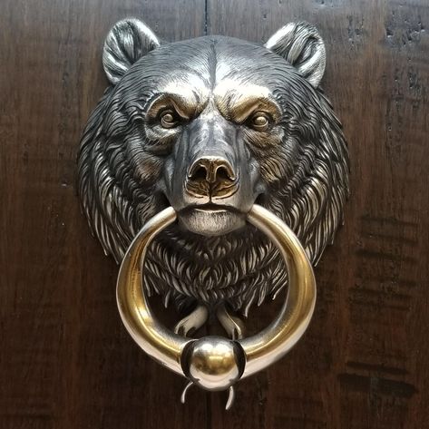 Bear Door Knocker Nickel Plated Cast Bronze | Etsy Lion Door Knocker, Hobbit Hole, Bear Head, Bronze Patina, Thousand Oaks, Patina Finish, Door Knocker, Door Furniture, Door Knockers