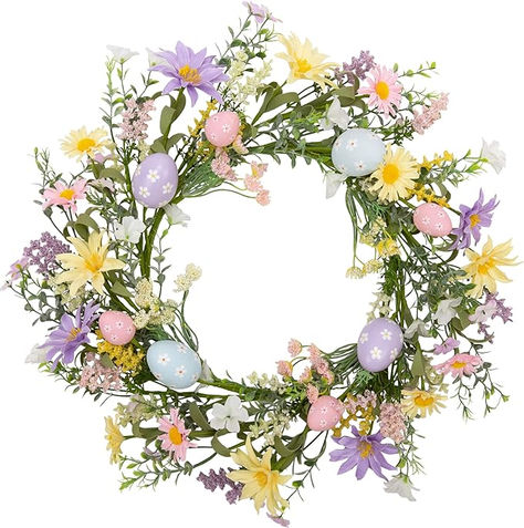 VGIA 18 inch Easter Wreath with Pastel Eggs Artificial Easter Egg Wreath for Front Door Spring Door Wreath with Wild Flowers and Pastel Eggs Easter Decorations for Home Spring Easter Eggs, Easter Door Wreaths, Egg Wreath, Easter Egg Wreath, Eggs Flowers, Spring Door Wreaths, Easter Door, Farmhouse Holiday, Artificial Wreath