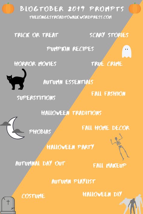 Blogtober 2019 Prompts Blogging Ideas for Blogtober 2019 Created by The Longest Road to Walk Halloween Traditions, Scary Stories, Fall Makeup, Diy Halloween Costumes, How To Start A Blog, Blogging Tips, Horror Movies, Blog Posts, Writing