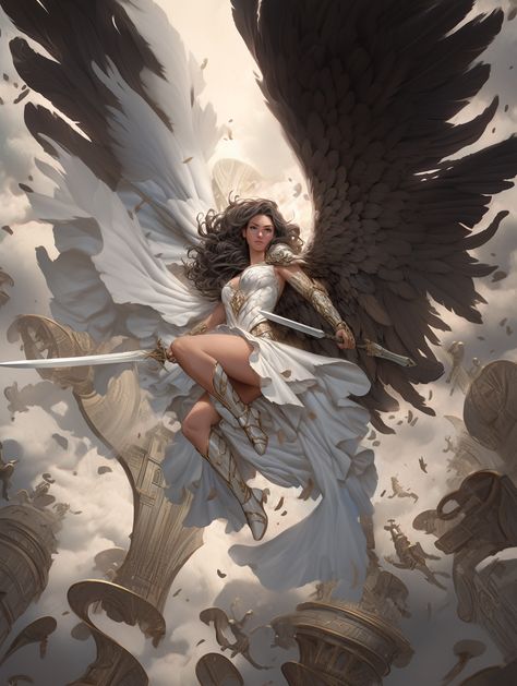 Winged Warrior Woman, Angel Warrior Female Goddesses, Female Angel Art, Angel Character Art, Female Aasimar, Angel Fantasy Art, Women With Wings, Female Angels, Angel Fanart