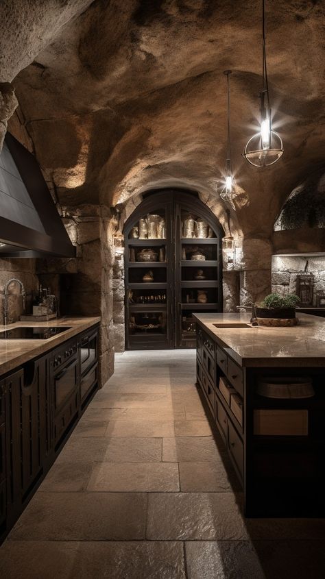 Underground Kitchen, Cave Interior, Cave Kitchen, Vineyard House, Color Kitchen, Cave Home, Underground Bunker, Cave House, Stone Kitchen