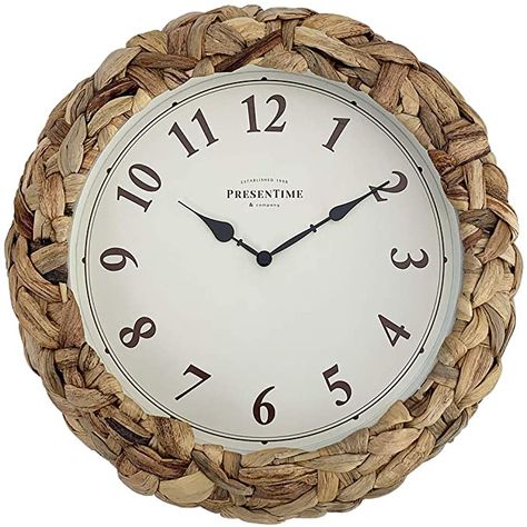 PresenTime & Co Farmhouse Series, Rustic Woven Clock, 10.6 inch, Natural Woven Water Hyacinth/Sea Grass: Wall Clocks: Amazon.com.au Farmhouse Clocks, Sculpture Wall Art, Farmhouse Wall Clock, Night High, Grass Wall, Sculpture Wall, Water Hyacinth, Modern Farmhouse Decor, Wall Sculpture