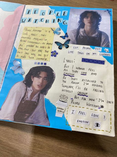 Conan Gray Journal, Song Lyrics Journal Page, Conan Gray Songs, People Watching Conan Gray, Conan Gray Never Ending Song, Concert Journal, Song Journal, Aesthetic Collages, Bulletin Journal