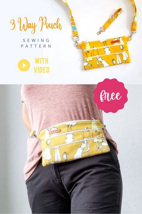 Hip Bag Pattern Free, Bum Bag Pattern, Hip Bag Pattern, Pochette Portable, Crossbody Bag Pattern, Purse Sewing Patterns, Pouch Sewing, Bag Pattern Free, Free Sewing Pattern