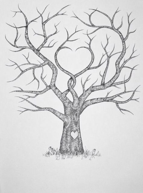 The Heart Shaped Carving in the Old Oak Tree – Masons Mind Menagerie Family Tree Drawing, Diy Wedding Guest Book, Family Valentines Day, Family Tree Tattoo, Fingerprint Tree, Tree Templates, Hand Drawn Wedding, Siluete Umane, Family Tree Wall