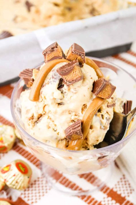 Indulge in the classic flavor combination of peanut butter and chocolate with this homemade Peanut Butter Cup Ice Cream! This recipe utilizes your Cuisinart ice cream maker to churn creamy peanut butter ice cream swirled with chopped peanut butter cups, creating a contrast of textures and flavors in every scoop. Frozen Casserole Recipes, Peanut Butter Cup Ice Cream, Cup Ice Cream, Ice Cream Swirl, Cuisinart Ice Cream, Cuisinart Ice Cream Maker, Homemade Peanut Butter Cups, Butter Ice Cream, Peanut Butter Ice Cream