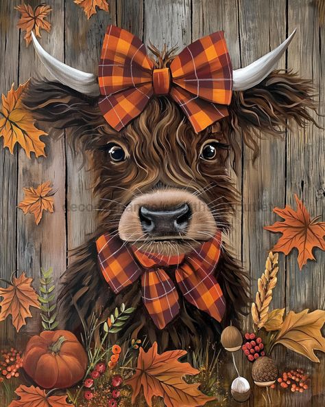 Cow Sign Fall Dco-01700 For Wreath 8X10’ Metal Cows Wallpapers, Vintage Fall Images, Country Thanksgiving, Cow Wallpaper, Small Easel, Highland Cow Art, Whimsical Art Paintings, Vintage Clip Art