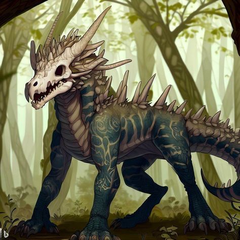 Fantasy Animal Hybrids, Fantasy Animals Concept Art, Fantasy Beasts Mythical Creatures, Mythical Animals Fantasy Creatures Art, Fantasy Creature Drawing, Fantasy Creatures Humanoid, Swamp Dragon, Bone Dragon, Tiamat Dragon