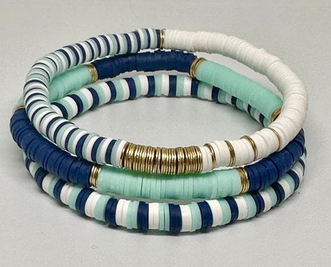 Beach Bracelet Set, Surfer Style Bracelets, Preppy Bracelets, Stacking Bracelets, Boho Bracelets - Etsy Beach Clay Bead Bracelet Idea, Blue Clay Bead Bracelets, Bracelets Preppy, Bracelets Stacking, Taylor Bracelets, Heishi Bracelet, Preppy Bracelets, Bracelets Boho, Bracelets Etsy