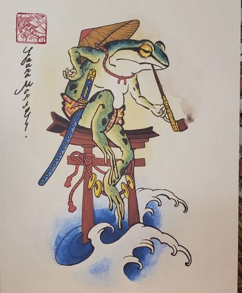 Traditional Tattoo Flowers, Kunst Tattoos, Frog Tattoos, Japan Tattoo Design, Frog Drawing, Samurai Artwork, Ninja Art, Traditional Japanese Tattoos, Japanese Artwork