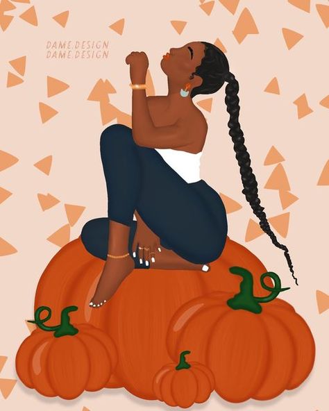 Dame Design on Instagram: "Welcome to pumpkin everything season. 🎃 Pumpkin spice, latte, decor and my personal fav pumpkin pancakes. Where do you stand on #pumpkinseason? . . . . . #damedesign #dameart #blackgirlslovefall #fallvibes #divastyle #divaattitude #melanin #blackgirlluxury #colorfulart #fashionista #womenwhoillustrate #fashionbloggers #fashionillustration #blackwomenart #naturalhair #styleinspo #materialgirl #blkcreatives #blackgirlfashion #blackgirlart #illustrationartists #wome Autumnal Art, Halloween Pics, Body Makeover, Pumpkin Everything, Monthly Quotes, Gemini Girl, Fall Clipart, Lady Art, Friday 13th