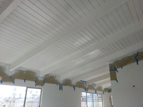 How To Prep/Paint Wood Ceilings - Painting - DIY Chatroom Home ... How To Paint Wood Ceiling, Paint Wood Ceiling White, Painting Wood Ceiling, White Wooden Ceiling, Painted Wood Ceiling, Tropical Ceiling Fan, Japanese Ceiling, Tropical Ceiling, Vault Ceiling