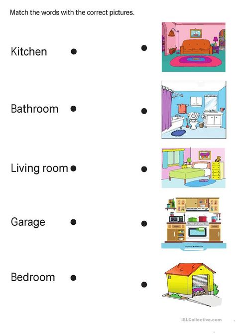 Rooms in the house - English ESL Worksheets for distance learning and physical classrooms Different Rooms In A House, Rooms In A House, English Activities For Kids, Learning English For Kids, English Worksheets For Kids, Kids English, English Classroom, 1st Grade Worksheets, English Lessons For Kids