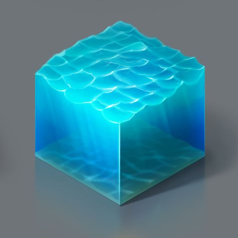 water cube, sea, ocean, material studies, game art,  isometry Drawing Water Digital, Water Study Art, Water Texture Drawing Tutorial, Water Art Drawing, Water Caustic, Water Digital Art, Studies Drawing, Cube Artwork 3d, Water Study