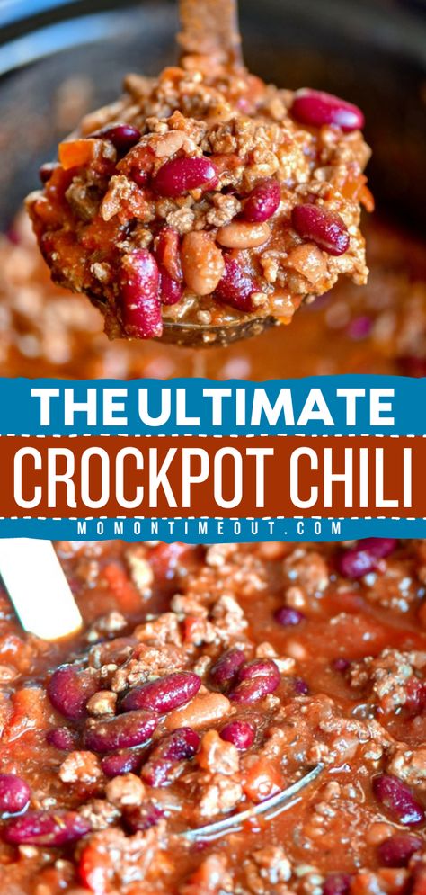 Looking for fall comfort food? Your warm dinner ideas won't be complete without the ULTIMATE crockpot chili! Hearty and flavorful, this slow cooker chili is indeed the best. Check out the many ways to enjoy this soup recipe for fall! Best Chili Recipe, Chili Recipe Crockpot, Hearty Comfort Food, Chilli Recipes, Chili Recipe Easy, Crockpot Chili, Slow Cooker Chili, Crockpot Dishes, Crockpot Recipes Slow Cooker