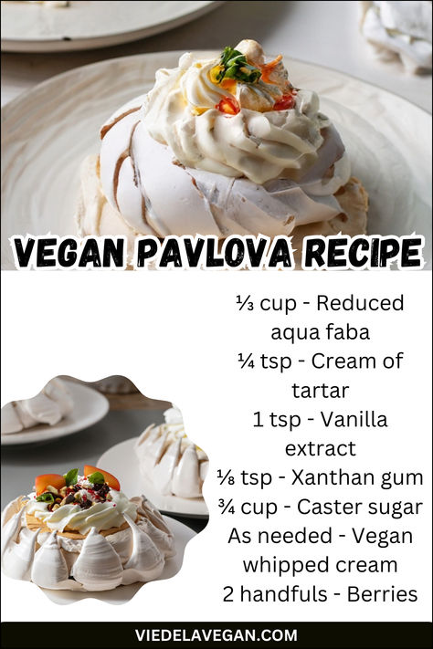 Vegan Pavlova Recipe Vegan Pavlova Recipe, Vegan Pavlova, Aquafaba Meringue, Perfect Meringue, Christmas Moodboard, Vegan Whipped Cream, Pavlova Recipe, Decadent Chocolate Cake, Vegan Alternatives