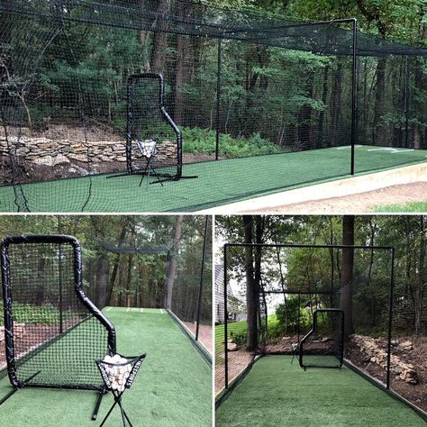 Backyard Hitting Cage, Building A Batting Cage, How To Build A Batting Cage, Outdoor Batting Cage, Backyard Batting Cage Diy, Baseball Cage Backyard, Covered Batting Cage Backyard, Backyard Sports Area, Backyard Baseball Ideas