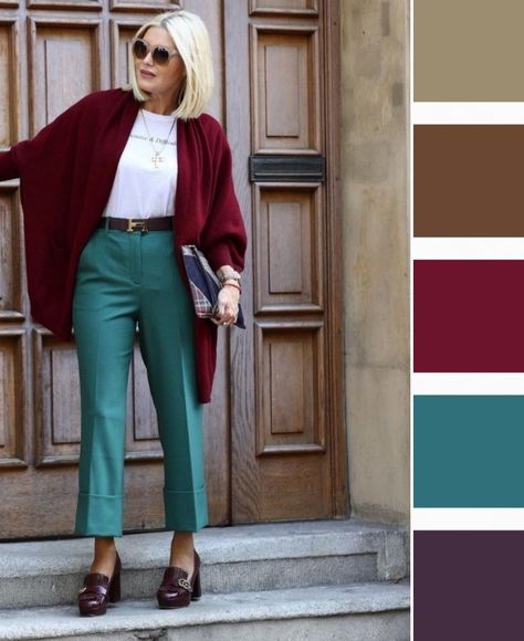 Autumn Color Palette Fashion, Teal Color Palette, Colour Combinations Fashion, Burgundy Outfit, Color Combos Outfit, Winter Color Palette, Color Blocking Outfits, Color Combinations For Clothes, Dark Autumn