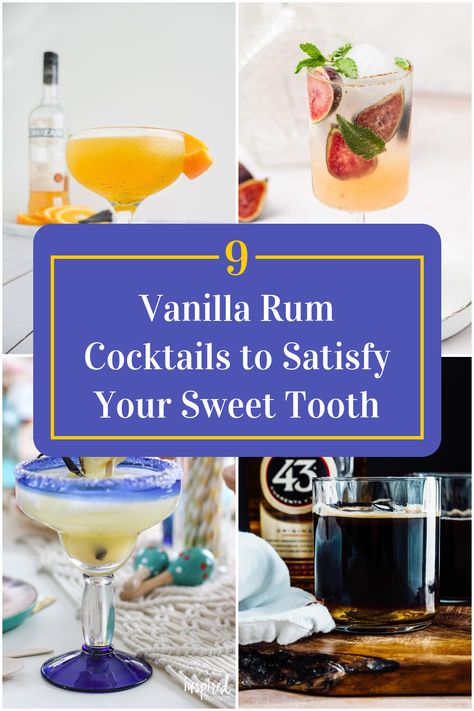 Collage of 4 vanilla rum cocktails. Drinks With Vanilla Rum, Vanilla Rum Cocktail Recipes, Vanilla Rum Drinks, Vanilla Rum Drinks Recipes, Vanilla Cocktails, Rum Desserts, Vanilla Cocktail, Rum Cocktails Easy, Spiced Rum Cocktails