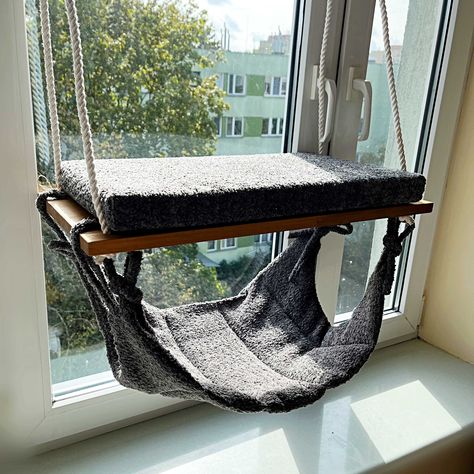 Cat Window Perch ''light Oak'', Cat Hammock, Cat Shelves, Cat Tree, Cat Tower, Minimalistic Pet Furniture - Etsy Diy Cat Window Hammock, Cat Window Bed, Cat Window Hammock, Cat Window Perch, Window Perch, Cat Wall Furniture, Window Shelves, Hammock Bed, Tree Cat