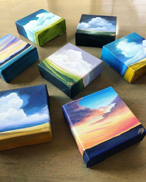 Tiny Pictures, Mini Abstract Paintings, Mini Landscapes Painting, Mini Space Painting, Mini Canvases, Mini Framed Paintings, Aesthetic Miniature Paintings, Landscape Painting Lesson, Miniature Abstract Paintings