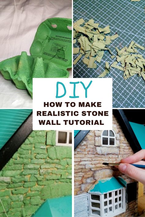 Stone Brick Wall, Diorama Diy, Dnd Diy, Just Egg, Faux Stone Walls, Fairy House Diy, Haunted Dollhouse, Doll Furniture Diy, Dollhouse Miniature Tutorials