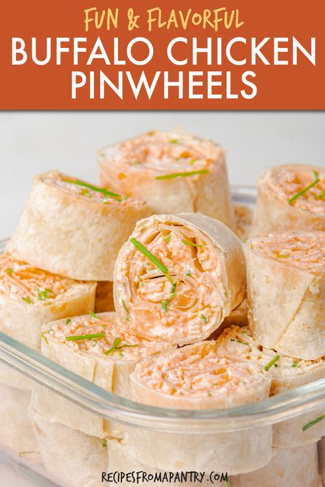 Spice up your plate with these Buffalo Chicken Pinwheels! Irresistibly tasty and a perfect blend of shredded chicken, buffalo sauce, and cream cheese rolled into corn tortillas. This recipe is quick, easy, and sure to be a crowd-pleaser at any gathering. This make-ahead finger food is perfect as a game day nosh, after-school snack or lunch on the go. And you can customize the flavors profile to suit your taste. Click through to get the awesome buffalo chicken pinwheels recipe!! #chickenrecipes Pinwheel Appetizers Buffalo Chicken, Chicken And Cream Cheese Pinwheels, Cream Cheese Chicken Pinwheels, Healthy Handheld Snacks, Buffalo Chicken Dip Pinwheels, Birthday Recipes Appetizers, Buffalo Chicken Pinwheels Easy, Appetizer Recipes For Wedding, Pinwheel Appetizers Chicken