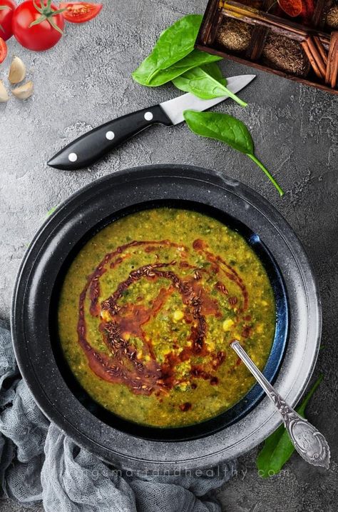 Sai Bhaji or spinach dal, is a unique blend of green leafy vegetables, and lentils. Highly nutritious, and easy to make in a pressure cooker. Lentil Dal Recipe, Spinach Dal, Okra Fries, Green Leafy Vegetables, Lentil Dal, Bhaji Recipe, Dal Recipe, Leafy Vegetables, Frozen Spinach