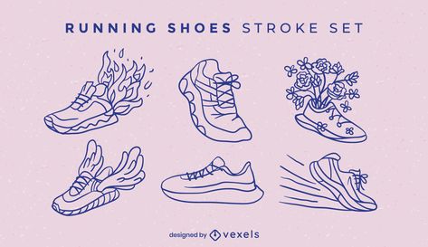 Running shoes stroke set Running Shoes Illustration, Shoe Logo Design, Shoe Illustration, Logo Shoes, Shoes Illustration, Graphic Arts Illustration, Flat Icons Set, Graphic Design Flyer, Photoshop Tutorial Design