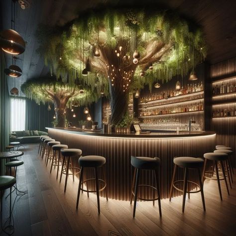 Forest Bar, Futuristic Bar, Part Time Business Ideas, Tree Restaurant, Modern Restaurant Design, Magical Decor, Restaurant Specials, Christmas Forest, Architecture Concept Drawings