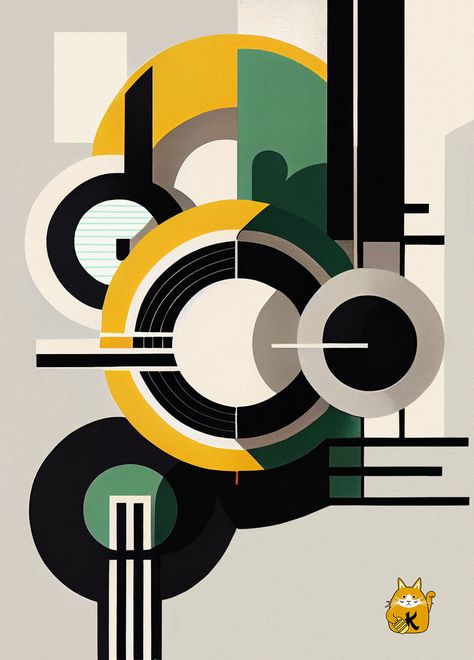 Green and Black Bauhaus Artwork Balance In Art Design, Bauhaus Art Movement, Movement Art Design, Harmony Art Design, Geometrical Shapes Design, Bauhaus Artwork, Movement Architecture, Op Art Lessons, Geometric Shapes Drawing