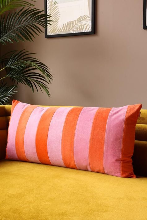 Orange And Pink Home Decor, Pink Orange Living Room, Hot Pink Throw Pillows, Orange Room, Orange Couch, Big Cushions, Orange Sofa, Rectangular Cushion, Rockett St George