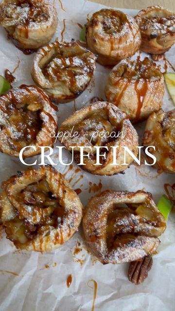 Shannon G. on Instagram: "Here are a few clips on how the apple-pecan cruffins came together 🎥🎥🎥 #puffpastry #puffpastryrecipes #applepie #grannysmith #fallbaking #fallrecipes #foodie #foodreels #dessertreels #bakingreels #reelsinstagram #bakingreel #bakersofinstagram #bakersofig #foodstyling #bakefromscratch #foodfluffer #forthemaking #fromscratch #baking #bakeandshare #eeeeeats #eeeats #imsomartha @thebakefeed @food52" Apple Cruffins Recipe Easy, Apple Cruffin Recipe, Apple Cruffins, Apple Butter Cruffins, Cruffins With Puff Pastry, Pastries Easy, Cruffin Recipe, Delicious Donuts, Puff Pastry Recipes