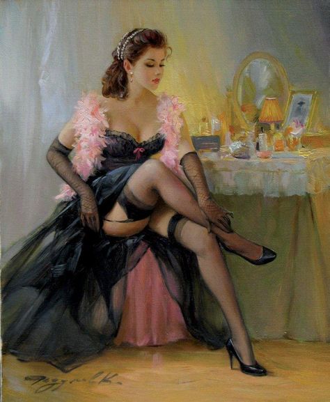 Konstantin Razumov, Painting Of A Woman, A Woman, High Heels, Lingerie, Heels