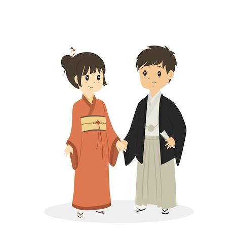 Cute japanese couple in traditional kimo... | Premium Vector #Freepik #vector #japanese-kimono #kimono #japanese-fan #japanese-cartoon Cute Japanese Couple, Kimono Cartoon, Fan Japanese, Dress Cartoon, Japanese Couple, Wests Tigers, Cute Kimonos, Kimono Japanese, Japanese Fan