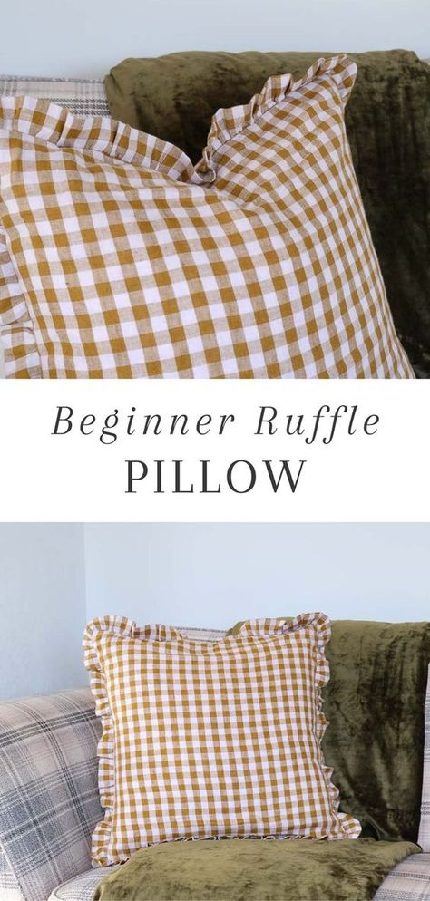 Beginner Ruffle Pillow Sewing Tutorial {Beginner Sewing} Patchwork, Tela, Cushion Cover Sewing, Sewing Pillows For Beginners, Sewing Patterns Home Decor, Room Decor Sewing Projects, Simple Things To Sew And Sell, Easy Blanket Sewing Projects, Cute Pillow Designs