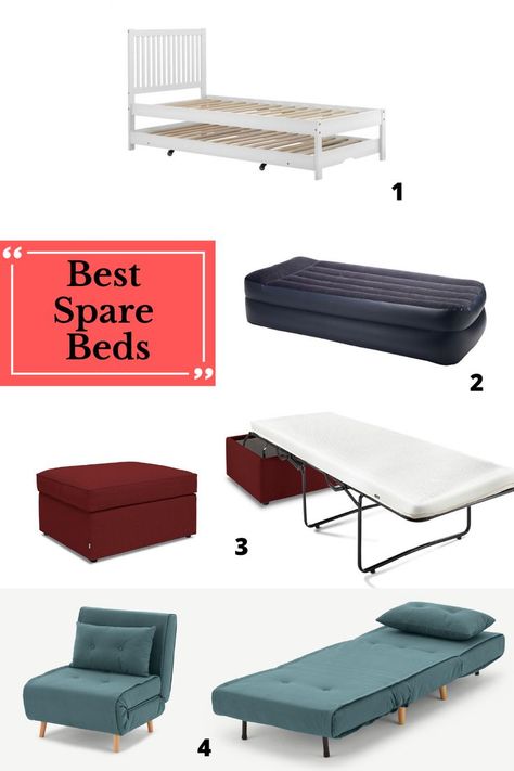 Top spare bed and guest bed ideas for small spaces! Have a footstool bed in a box, a sofa bed, air mattress or bed with trundle unit. Read more! Guest Bed Solutions, Guest Bed Ideas, Trundle Sofa, Best Daybeds, Beds With Trundle, Guest Beds, Folding Guest Bed, Bed In A Box, Beds Uk