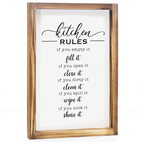 PRICES MAY VARY. Kitchen charm upgrade - Impress your guests, friends and family with this farmhouse kitchen rules wall decor; a cute and funny statement piece for kitchen décor Effortless display options - Text sayings are printed on each kitchen farmhouse sign; includes keyhole slot for easy, flush mount hanging to wall Year-round decor - My kitchen rules sign modern farmhouse decor for the entire home; wall decor that will compliment any home decor and style Housewarming gesture - Our farmhou Kitchen Wall Decor Rustic, Kitchen Rules Sign, House Rules Sign, My Kitchen Rules, Farmhouse Kitchen Signs, Above Kitchen Cabinets, Kitchen Rules, Home Decor Country, Wall Decor Rustic