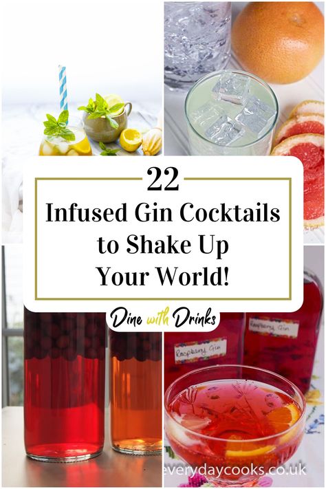 Collage of 4 infused gin cocktails. Gin Infusion Recipes, Infused Gin Recipes, Infused Cocktail Recipes, Gin Infusions, Gin Mixed Drinks, Healthy Alcohol, Infused Cocktails, How To Make Gin, Diy Alcohol