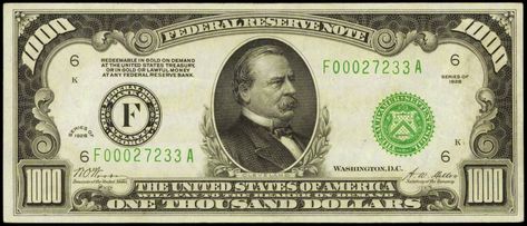 1928 One Thousand Dollar Federal Reserve Note 1000 Dollar Bill, Thousand Dollar Bill, Hide Money, William Mckinley, Federal Reserve Note, Thousand Dollars, American Government, Five Hundred, One Thousand