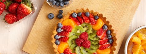 Fresh Fruit Flan | This fabulous dessert has just the right combination of freshness and sweetness. With fresh fruit dressed in a cream-covered flan and an almond crust, it doesn’t get more delicious. Fruit Flan Recipe, Fruit Flan, Fruit Birthday Cake, Almond Crust, Fresh Fruit Cake, Fresh Fruit Recipes, Flan Recipe, Fruit Tarts, Fruit Tart